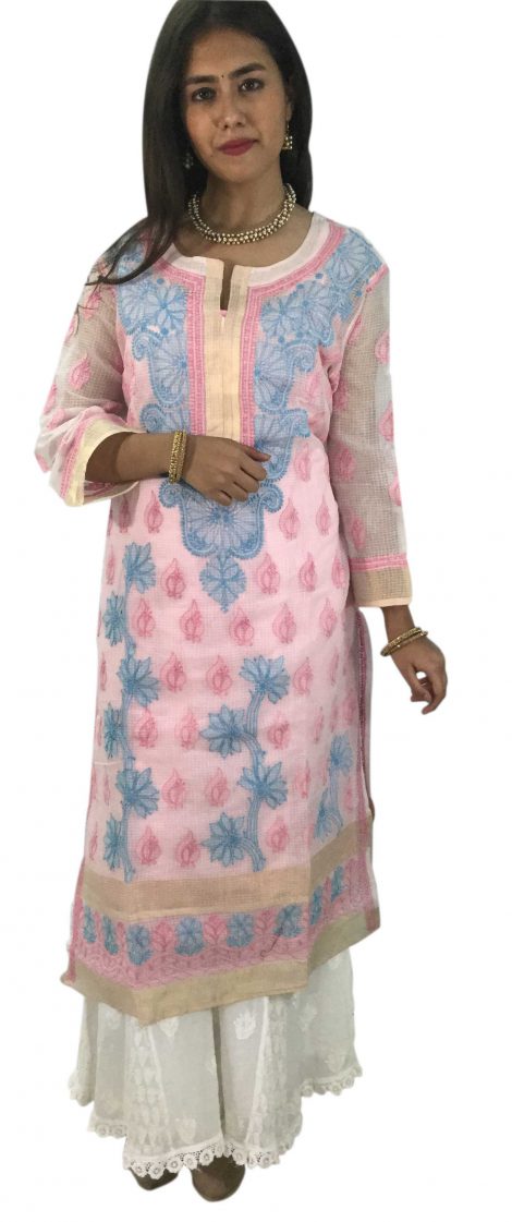 Pink Chikankari Long Kota Kurti