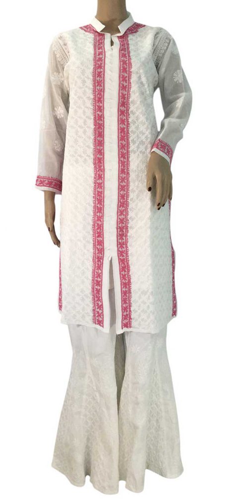 White Long Cotton Chikankari Kurta