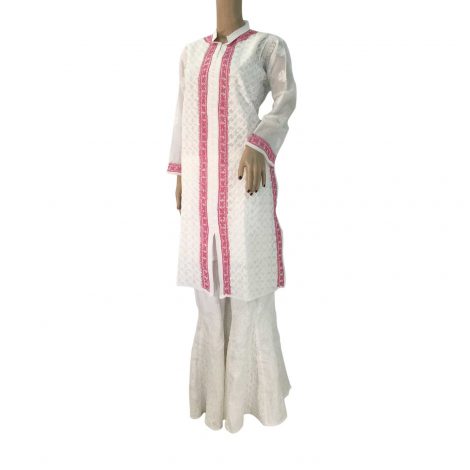 White Long Cotton Chikankari Kurta