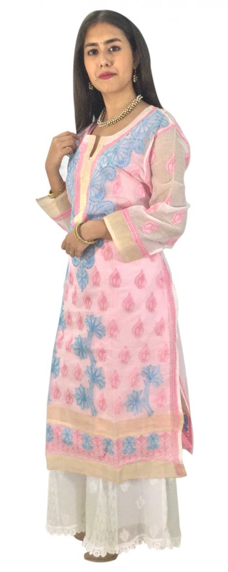 Pink Chikankari Long Kota Kurti