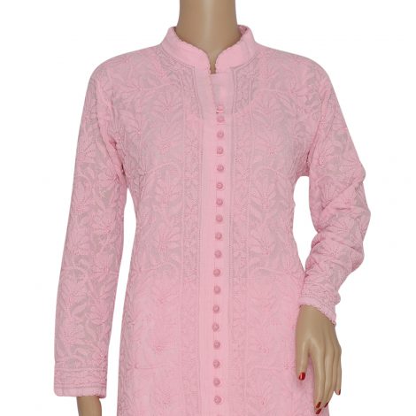 Close up image of chikankari kurti